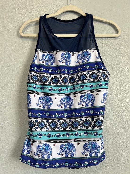 None Other - Women’s Navy & Teal Elephant Print Tank Top SS with matching Boy Shorts XL